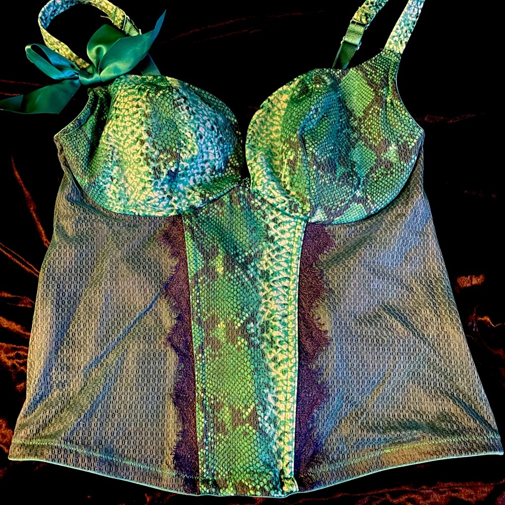Cacique Green Snakeskin Lace Bustier
